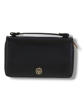 Tory Burch Luxury  Black Leather Top Handle Organizer Wallet - Versatile Bag